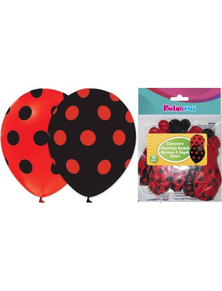 ALL AROUND BLACK&RED DOTS PRINTED ASSORTED BLACK&RED 12" BALLOON (14 PCS)