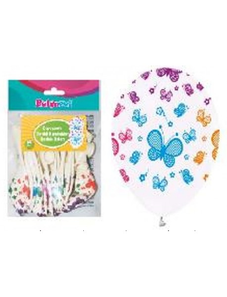 ALL AROUND BUTTERFLIES PRINTED WHITE 12" BALLOONS 14PCS