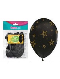 ALL AROUND GOLD STARS PRINTED BLACK 12" BALLOONS 14PCS